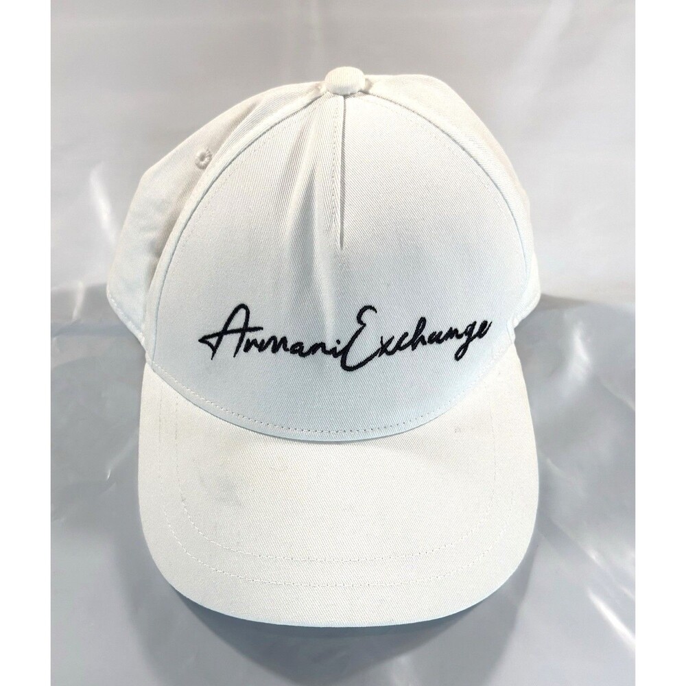 Armani Exchange AX White Script Logo Baseball Cap Unisex Strapback Hat OSFA⁠